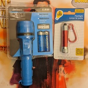 Set Lot Of 2 Flashlights Blue Dorcy LED 450 Lumens Red Mini Aluminum Carabineer